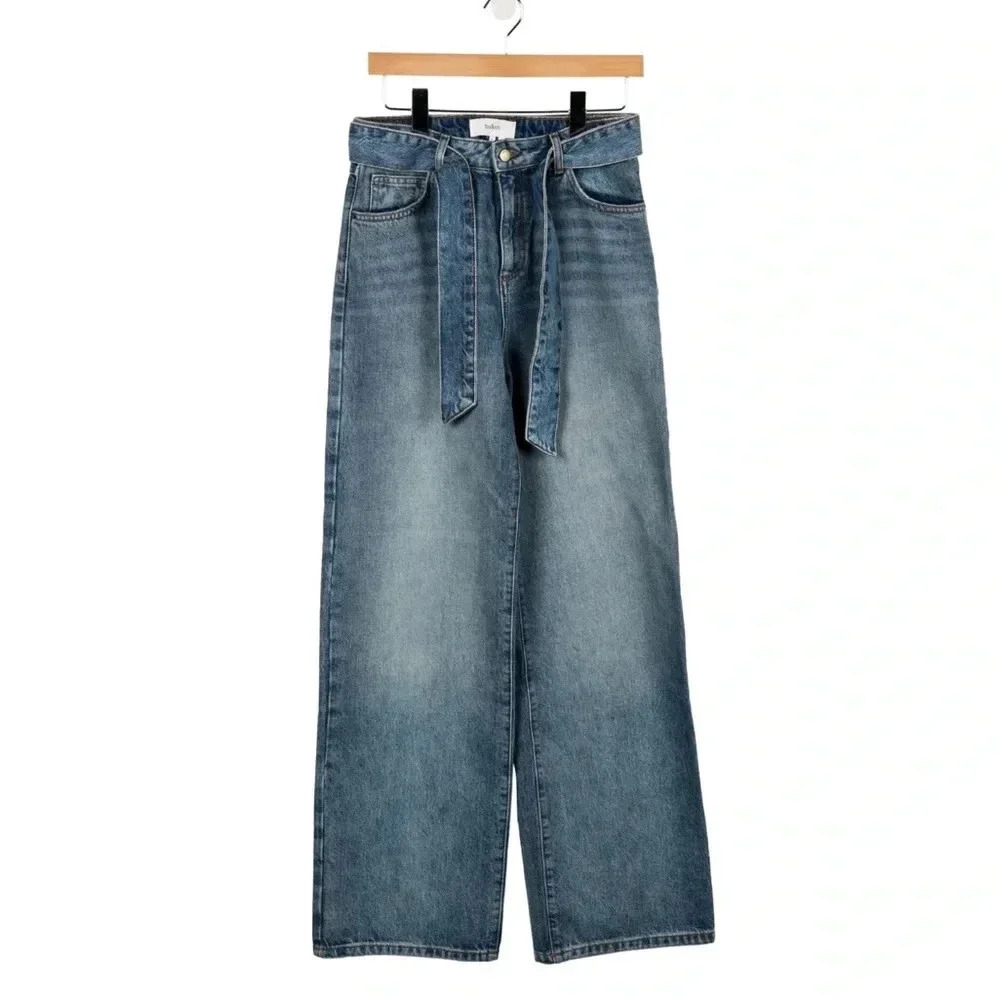 ba&sh Eugene blue jeans high waist wide leg belted Excellent Size 6 US